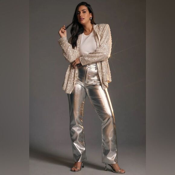 Anthropologie MABLE Pearl Sequin Mix Blazer / Size L - Picture 7 of 14